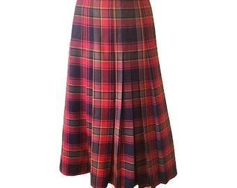 Pleated Pure New Wool Skirt Check Plaid Midi Plus Size Red Blue Green Tartan Cor Ray England Vintage Women Clothing 3XL