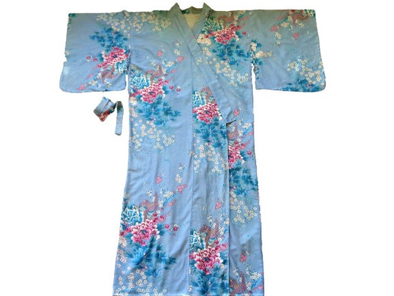 Converteren Rijd weg Langskomen Japanse Kimono Badjas Vrouwen Kamerjas Blauw Gebloemd - Etsy België
