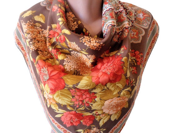 Jean PATOU Silk Scarf, Floral Paisley Print Head … - image 8