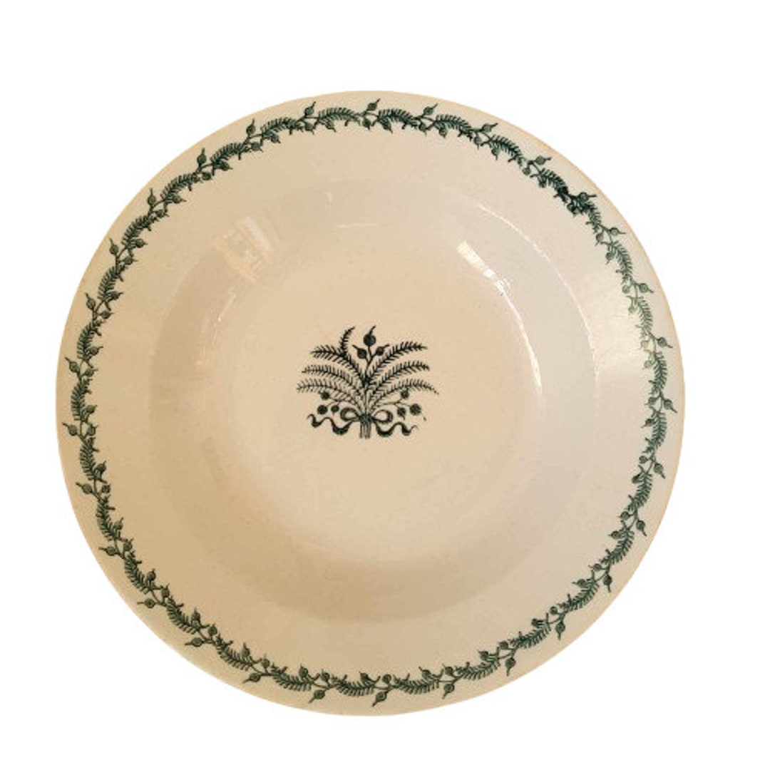 arabia ＊ deep plate Antique Arabia Plate, Deep Bowl, Green Leaf Plant Motif