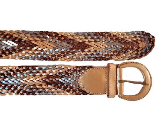 Vintage Braided Leather Belt, Wide Waist Belt, Go… - image 3