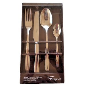 Vintage Cutlery Set, Fontignac French Luxury Dinner Set for One in Box, Stainless Steel Flatware, Knife Fork Soup Spoon Dessert Spoon, Gift