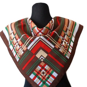 Vintage Striped Scarf with Geometric Print, Womens Plaid Head Scarf