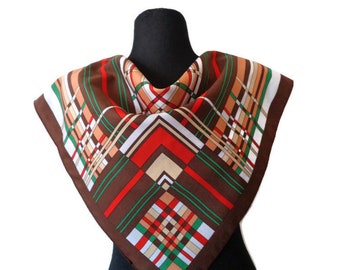Bufanda vintage de rayas con estampado geométrico, pañuelo para la cabeza a cuadros para mujer