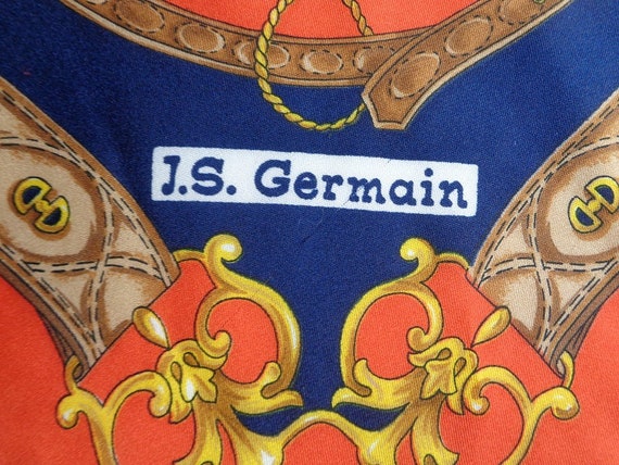 Horse Print Scarf, Vintage Equestrian Scarf, Red Blue Gold