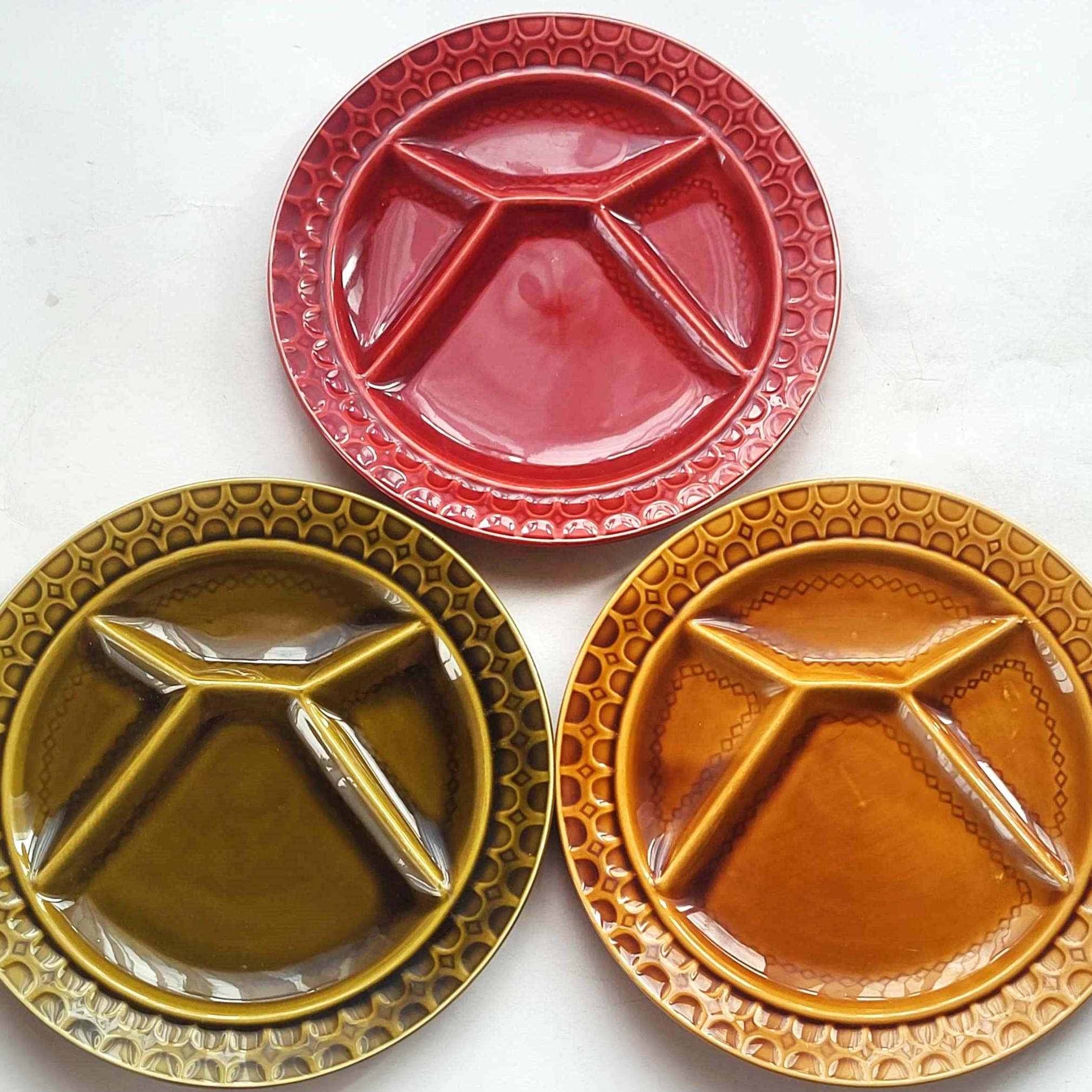 Sarreguemines France Glazed Divided Fondue Appetizer Pottery