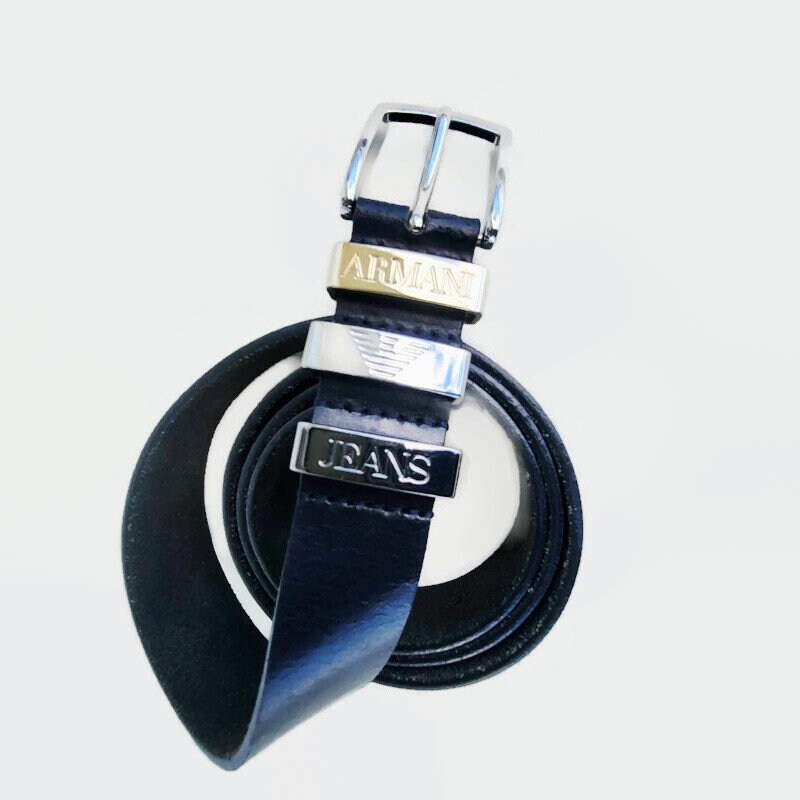 ARMANI ジーンズ メンズベルト、ブラックレザー、シルバーロゴ ARMANI ジーンズ メンズベルト、ブラックレザー、シルバーロゴ