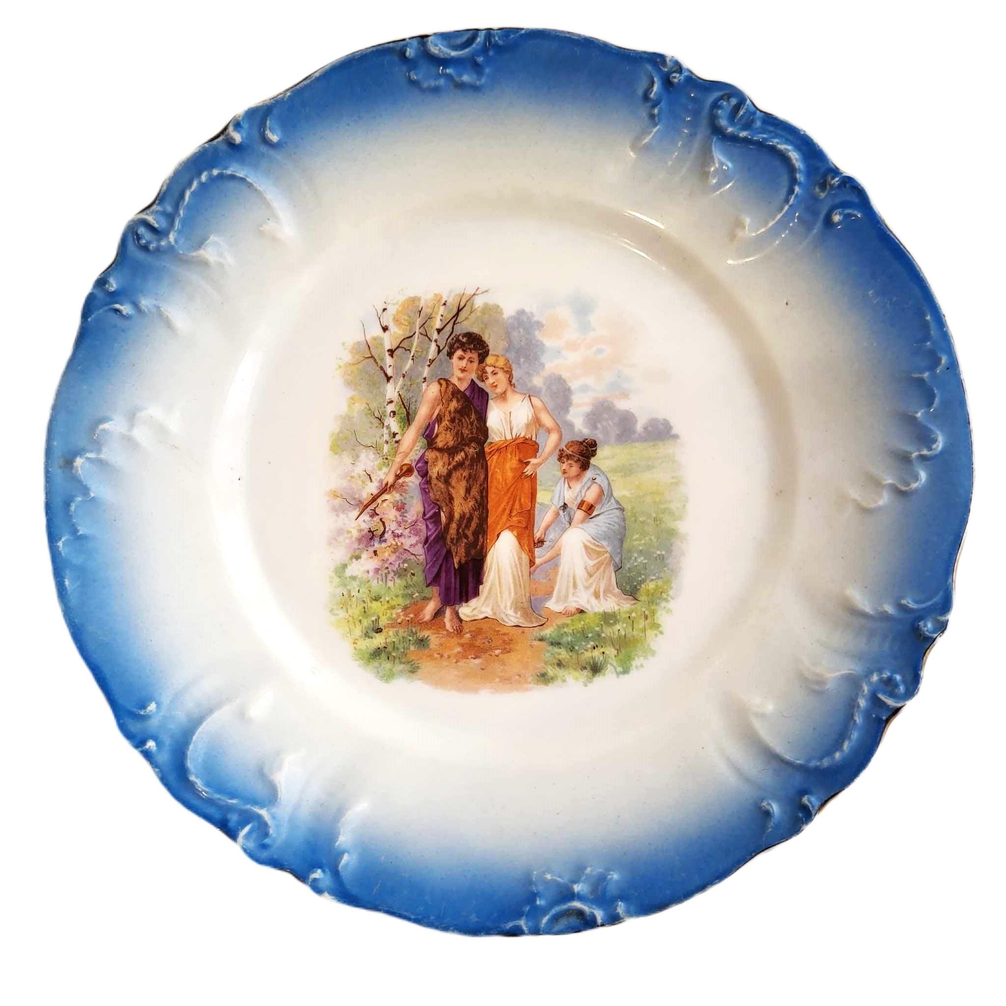 Leon Sazerat Limoges France Porcelain Plate with Romantic Garden Scene Antique 19th century French Collectible China Display Plate