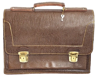 Vintage Brown Leather Briefcase Set Attache Case with Accessories Messenger Satchel Bag