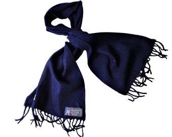 Lambswool Scarf, Vintage Navy Blue Scarf, Winter Long Scarf, Unisex, Made in France