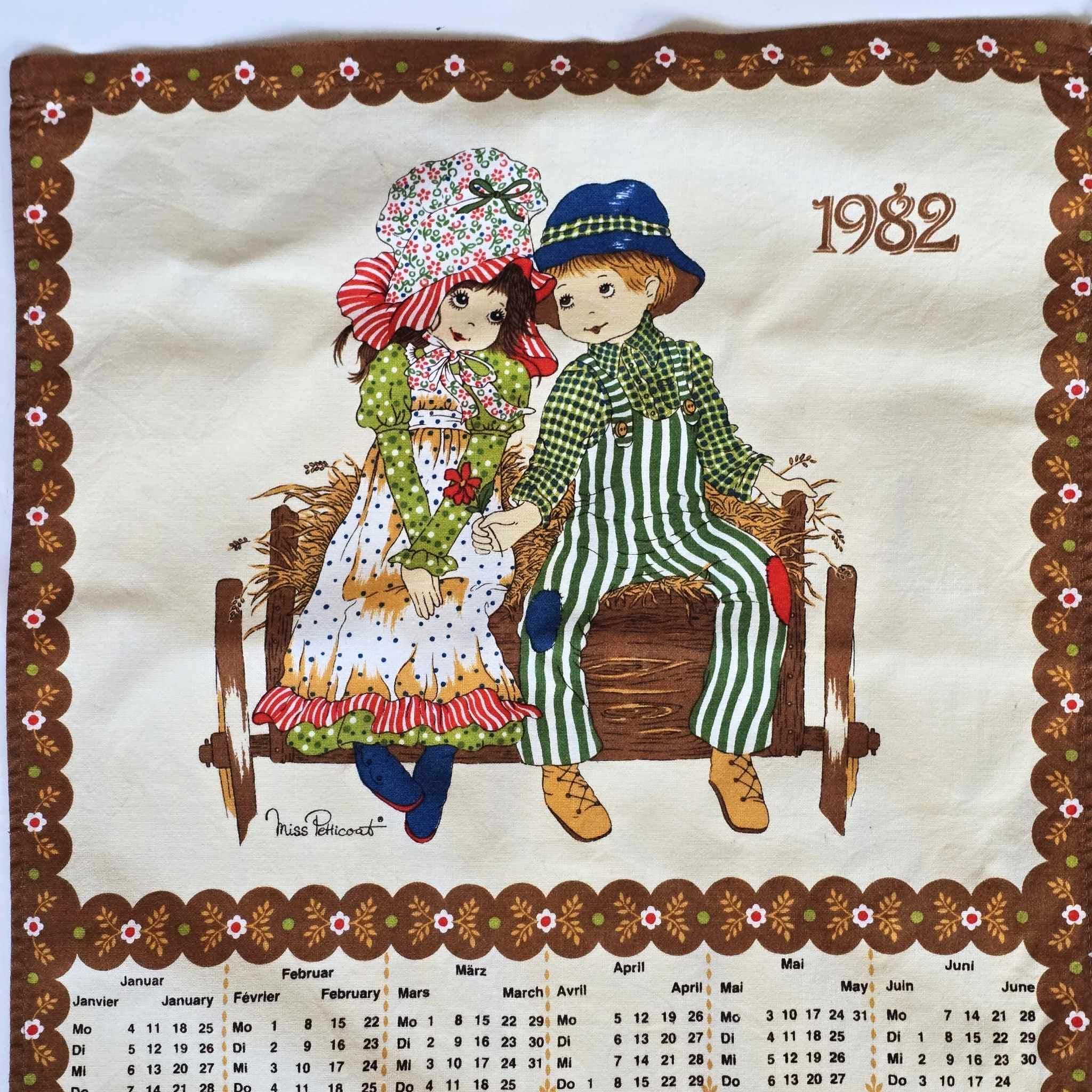 Vintage 1982 Calendar Cloth Tea Towel Mid Century Modern Wall