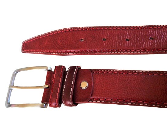 Vintage Red Wide Leather Belt, Silver Buckle Y2K 1990s Women  display picture 1