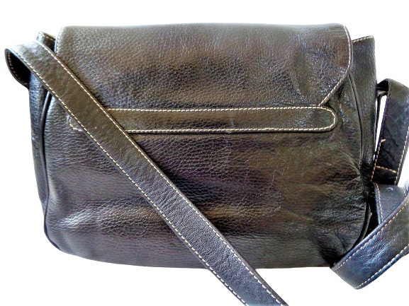 Gianfranco Ferre Bag, Black Leather Shoulder Purse, GFF Saddle Bag