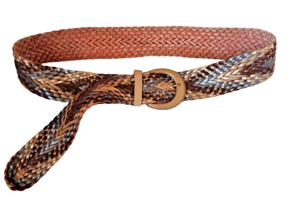 Vintage Braided Leather Belt, Wide Waist Belt, Go… - image 4