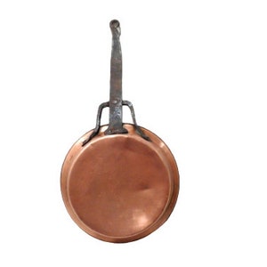 Antique Copper Saucepan with Wrought Iron Handle, Marked, Old Cooking Pan Skillet, Hand Forged, Wall Hanging Rustic Kitchen Cookware