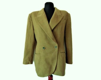 Vintage Jil SANDER Blazer, Cashmere and Wool, Green Women Jacket, double breasted, Size Eu 38 / US 8