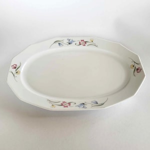 Mid Century Modern Large Oval Porcelain Platter Winterling Bavaria Snow White with Floral Design China Tray for Wedding Party Holiday Dining