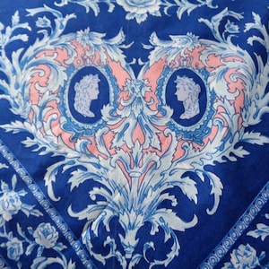 Blue Silk Scarf, Baroque Print Scarf, Square Head Scarf