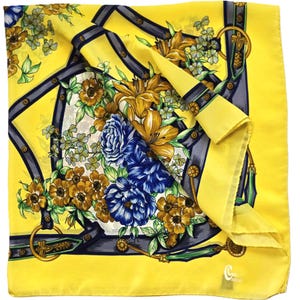 Vintage GIADA Black Gray Women Silk Scarf Abstract Floral