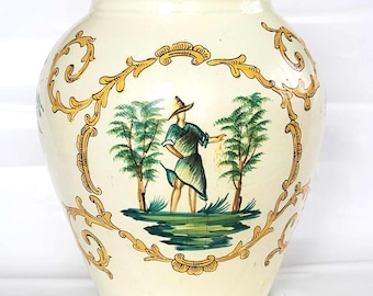 ヴィンテージのイタリア製陶器の花瓶、手作り陶器、アンフォラの花瓶