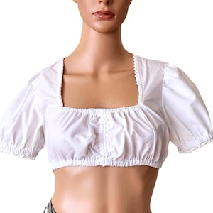 White Crop Dirndl Blouse Traditional German Bavarian Folk Top Puff Sleeves Munich Oktoberfest Beer Festival  Clothing Size DE 34 / US 4