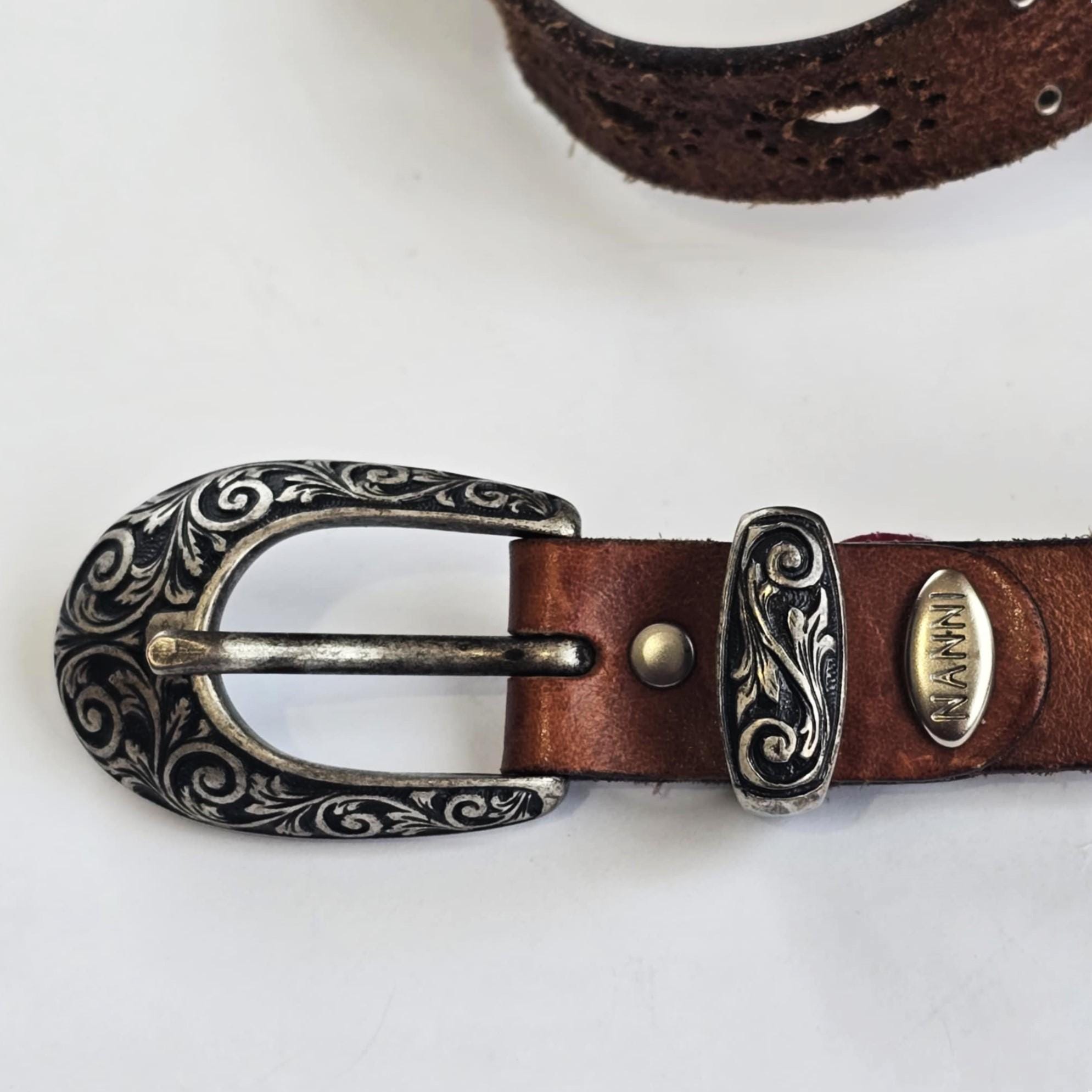 Vintage Nanni Brown Leather & Suede Women\'s Belt with Brass-Tone Buckle NANNI Leather Medium Belts for Women for sale | eBay main image 3