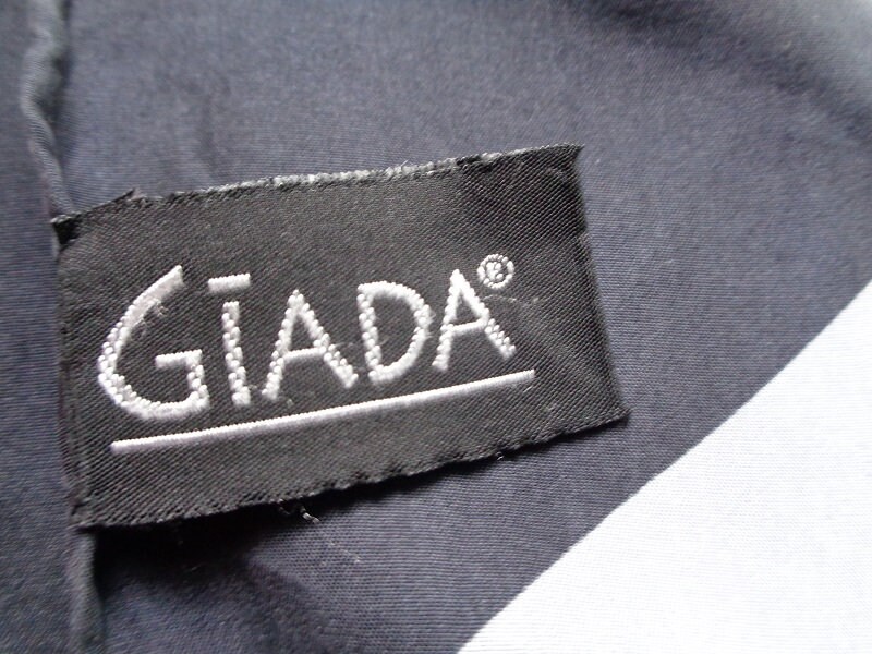 Vintage GIADA Black Gray Women Silk Scarf Abstract Floral