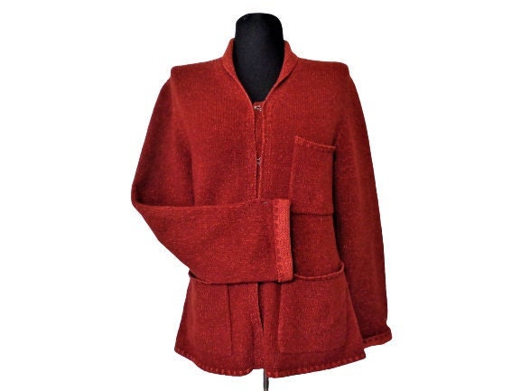 Brown Cardigan Sweater Knit Rust 