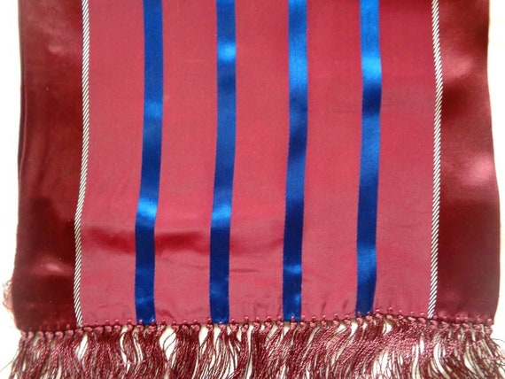 Vintage Men's Silk Scarf, Burgundy Blue Striped S… - image 2