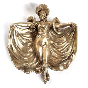 Vintage Brass Jewelry Dish Tray in Shape of Reclining Woman Art Nouveau Style Ring Holder Catchall Tray for Vanity or Dresser Home Decor