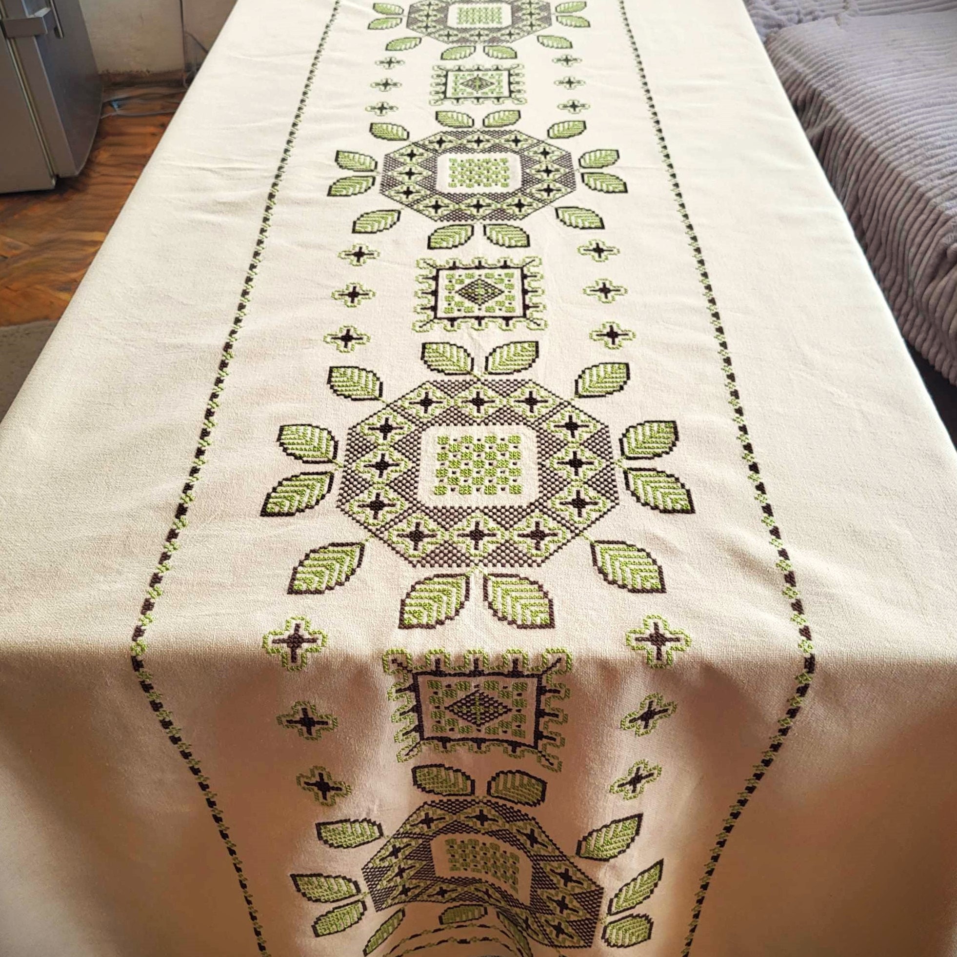 Vintage Linen Tablecloth Scandinavian Embroidery Rectangular