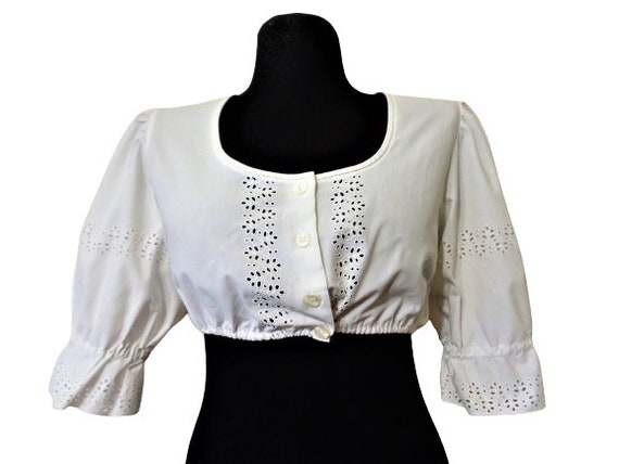 White Crop Dirndl Top, German Dirndl Blouse, Bava… - image 1