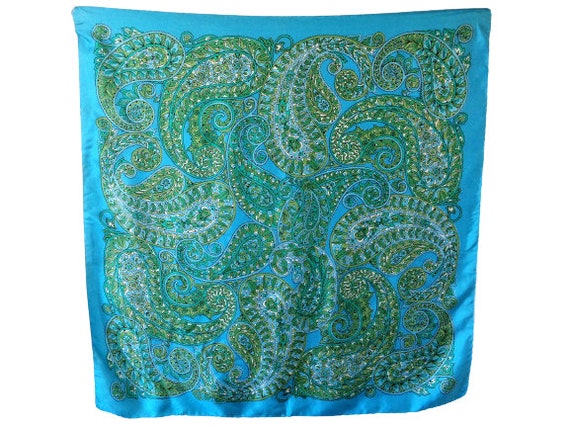 Blue Silk Scarf with Paisley Print, Baroque Head … - image 2