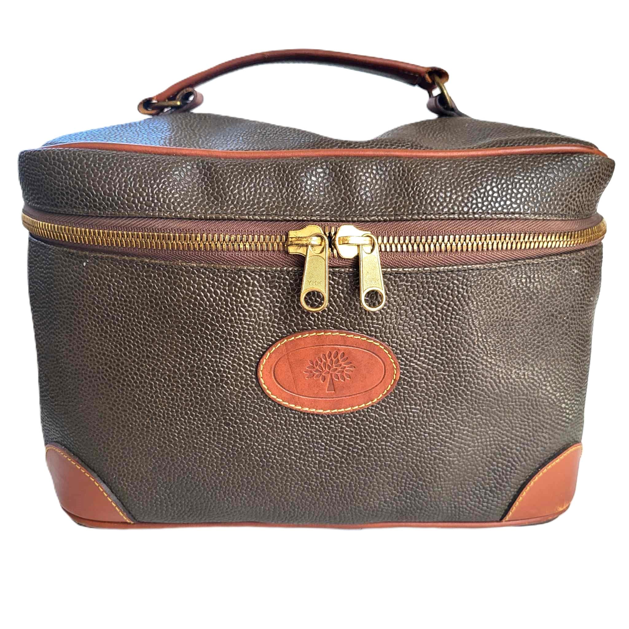Vintage Mulberry Green Khaki Leather Vanity Case Pebbled Medium