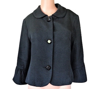 Neiman Marcus Black Blazer Cropped Jacket Peter Pan collar Flared Sleeves Vintage Designers Jacket for Women