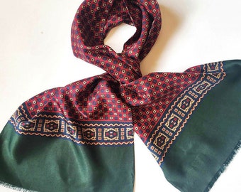 Vintage jaren 1960 groen rood zijden sjaal Foulard mannen avond opera sjaal stal