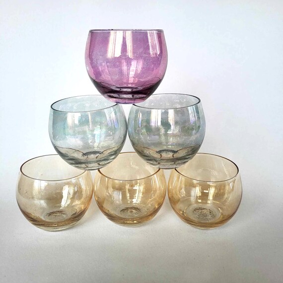 Vintage Roly Poly Glasses Set of 6 Colorful Stemless Wine Glasses Multicolor Cups Mid Century Barware 60s Etsy