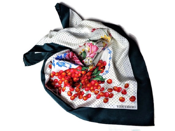 VALENTINO Silk Scarf, Cherry Flowers Print - image 6