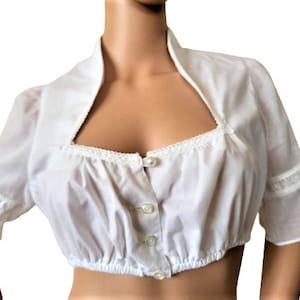 White Dirndl Blouse, Trachten Crop Top, German Blouse with Puff Sleeve, Oktoberfest
