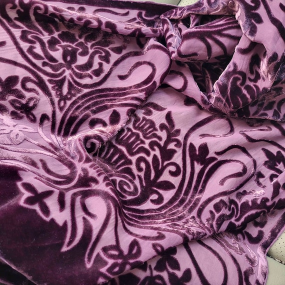 Velvet Burnout Scarf, Long Neck Scarf, Purple Fuc… - image 6