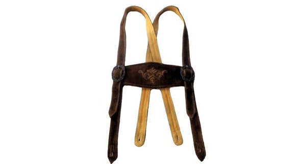Bavarian Leather Suspenders, Brown Suede Lederhos… - image 1