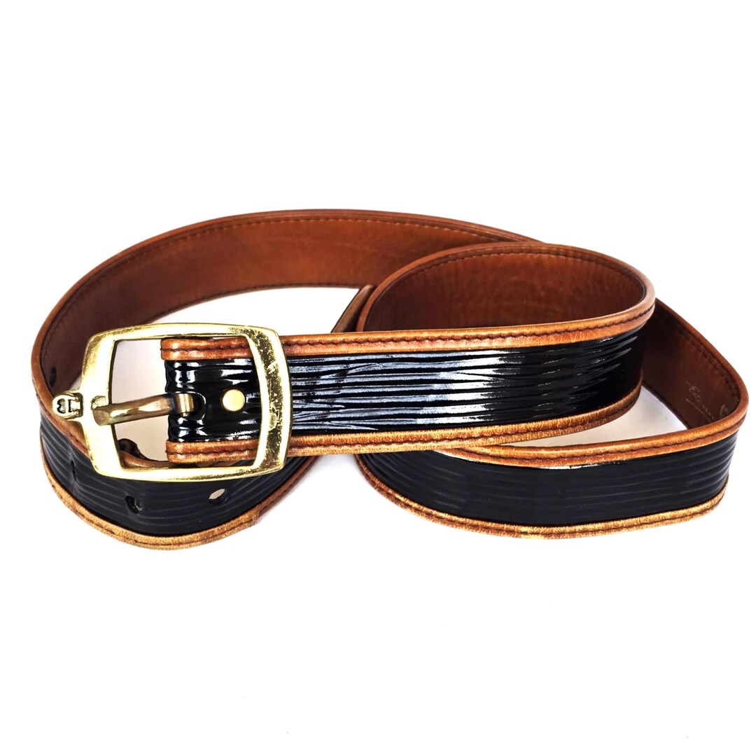 Vintage ETIENNE AIGNER Womens M  Wide Leather Brass Belt RARE Vintage 60s ETIENNE AIGNER Womens S M 28 main image 4