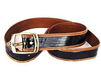 Vintage Etienne Aigner Black and Tan Brown Leather Belt  display picture 1