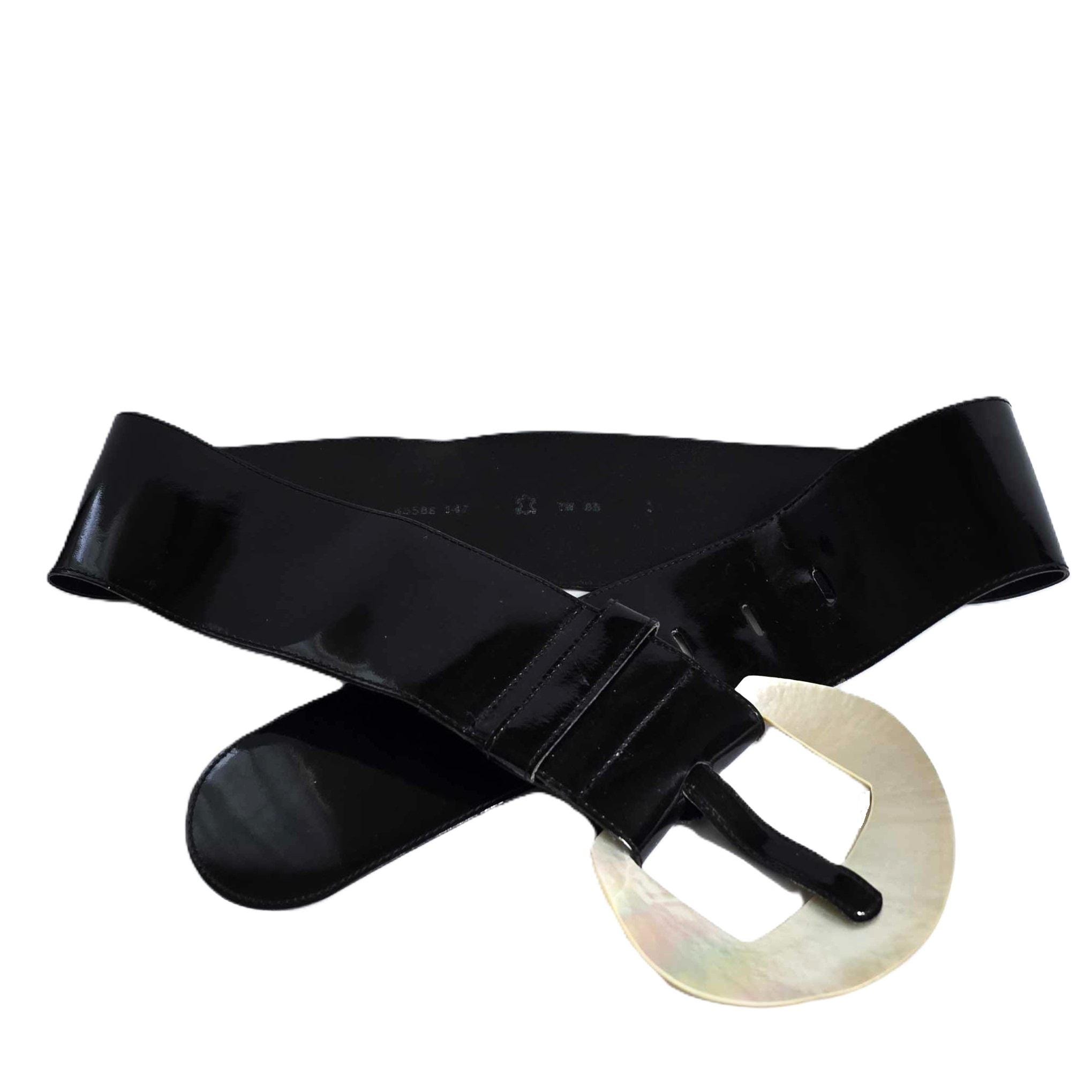 Vintage 80’s Black Patent Look Wide Waist Belt Glam Vintage Wide Black Patent Leather Belt for Women Extra Large  main image 2