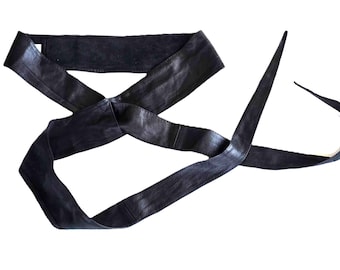 Extra Long Wrap Leather Belt, Dark Brown almost Black, Wide Corset Waist Tie Around Sash Vintage