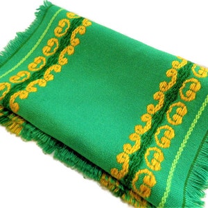 Green Table Runner, St Patrick&#39;s Day Table Linens, Vintage Woven Table Topper