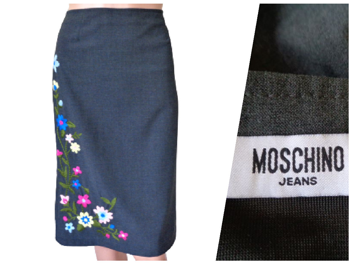 90s MOSCHINO EMBROIDERY SUEDE SKIRT レザー