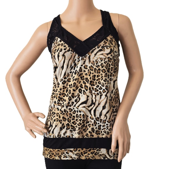 Vintage Roberto Cavalli Leopard Tiger Print Top With Black Logo