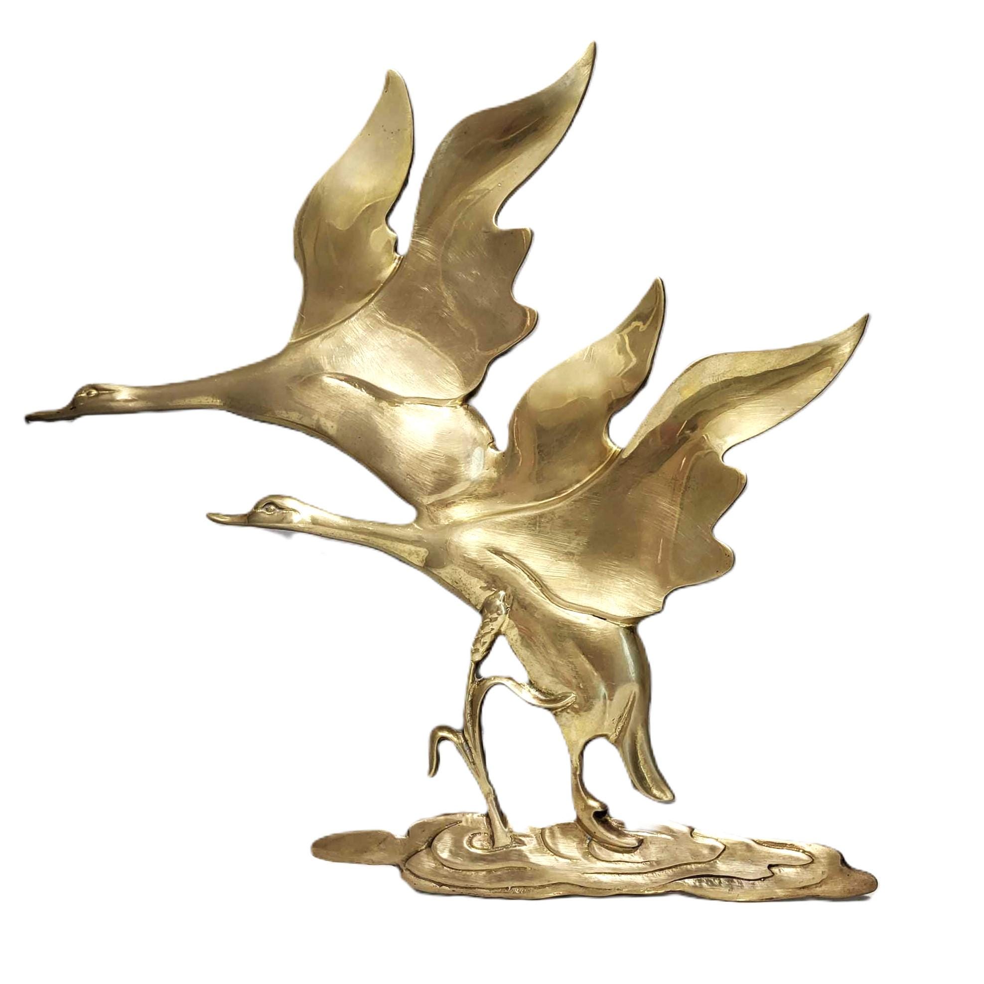 Mid Century Brass Bird Wall Hanging Sculpture Decoration