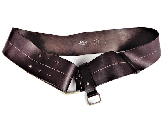 Wide Brown Leather Belt, Vintage Womens Belt With Hook for  display picture 1